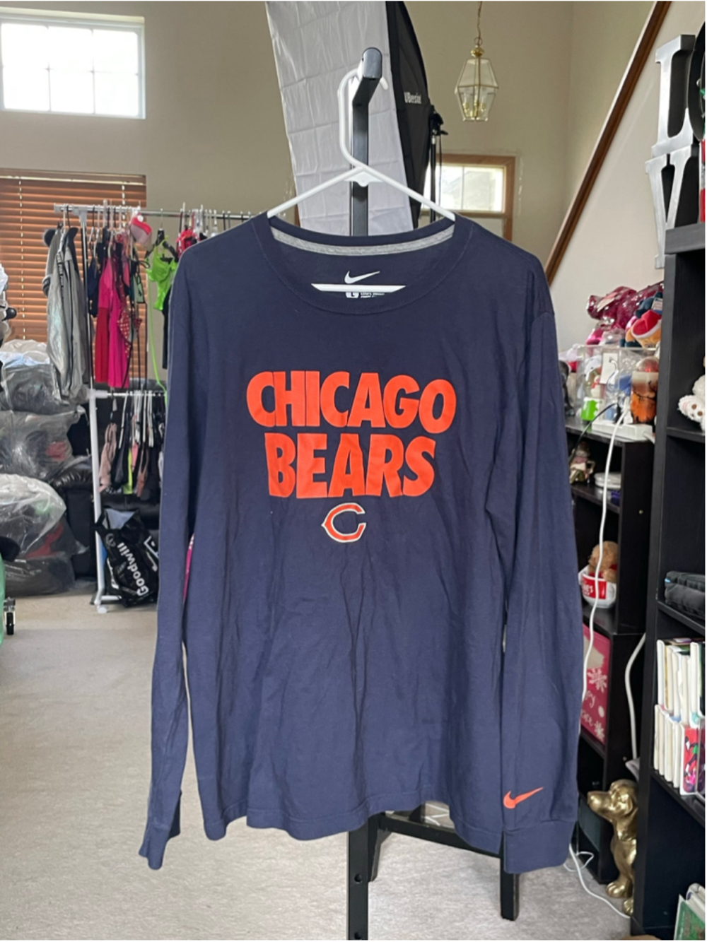 Men's Nike Chicago Bears Long Sleeve Tee L Navy Orange